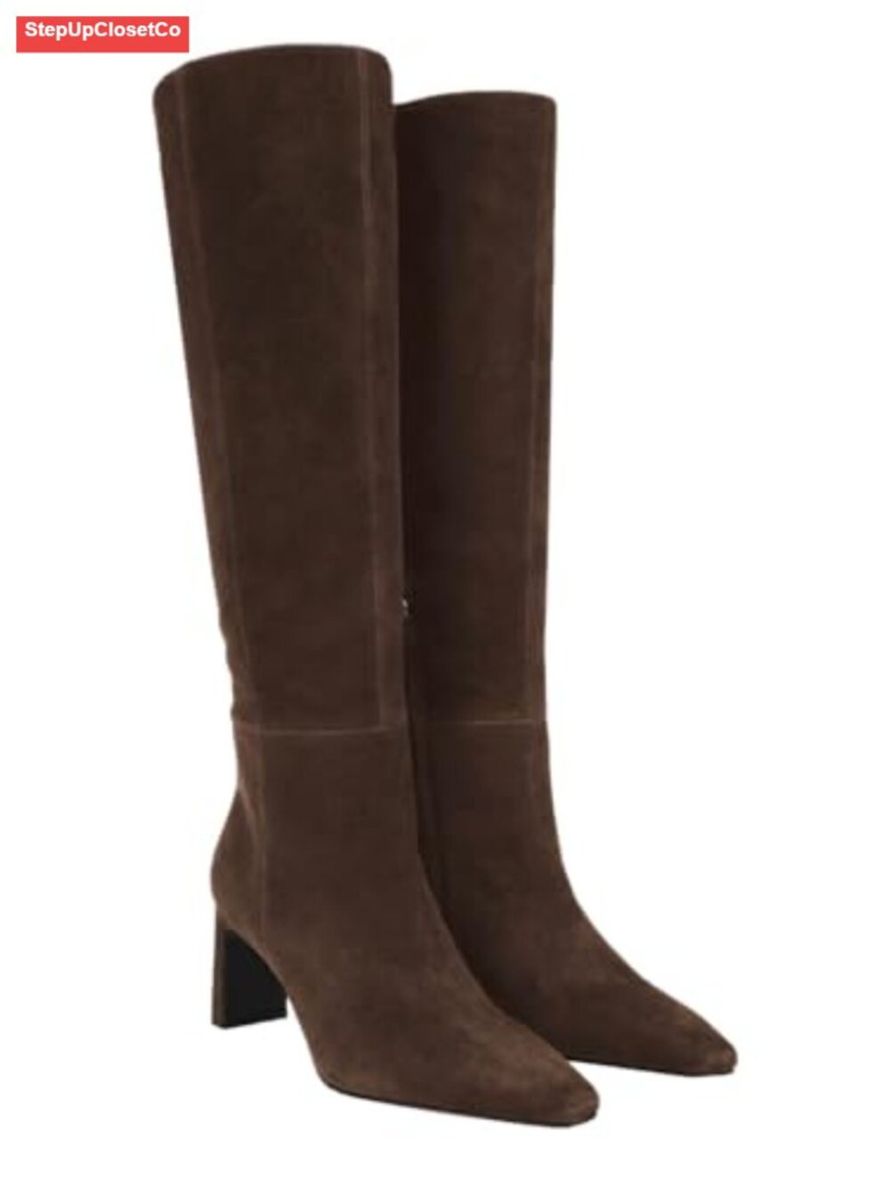 Womens Knee High Boots Faux Suede Chunky Heel Pointed Toe Tall Dress Boots